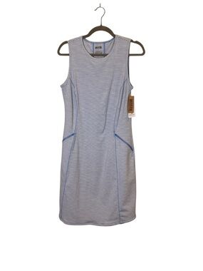 Duluth Trading Co Blue-Striped Sleeveless Shift Dress with Contrast Stitching